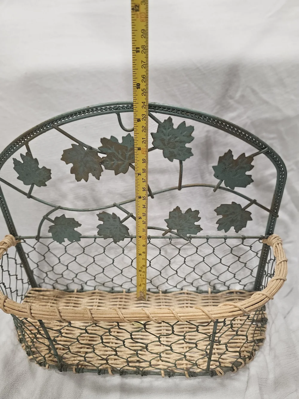 Vintage 90s Metal & Wicker Ivy Wall Basket Pocket Planter Rustic Cottagecore